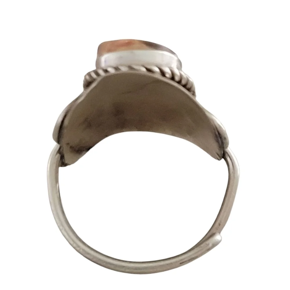Artisan Silver & Earth-Tone Swirl Statement Ring Adjustable Boho-Luxe Band - Picture 6 of 10